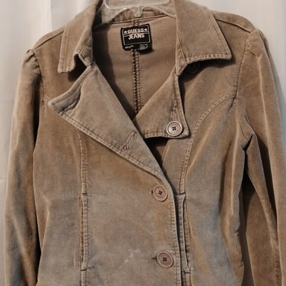 GUESS JEANS Corduroy Double Breasted Jacket Coat womens XS Khaki Beige button up - Picture 3 of 12